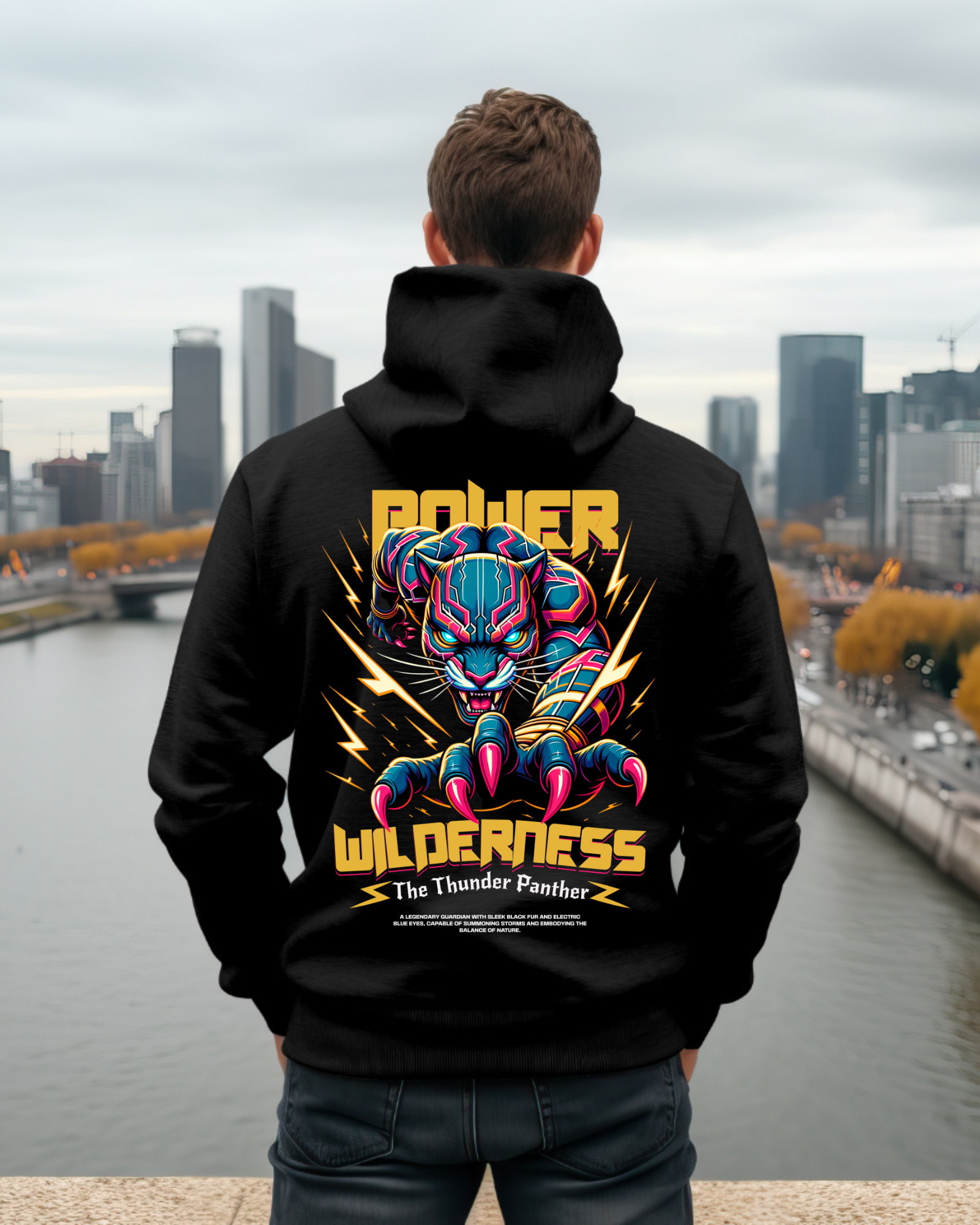 Oversized Premium Thunder Panther - Hoodie ( Black )