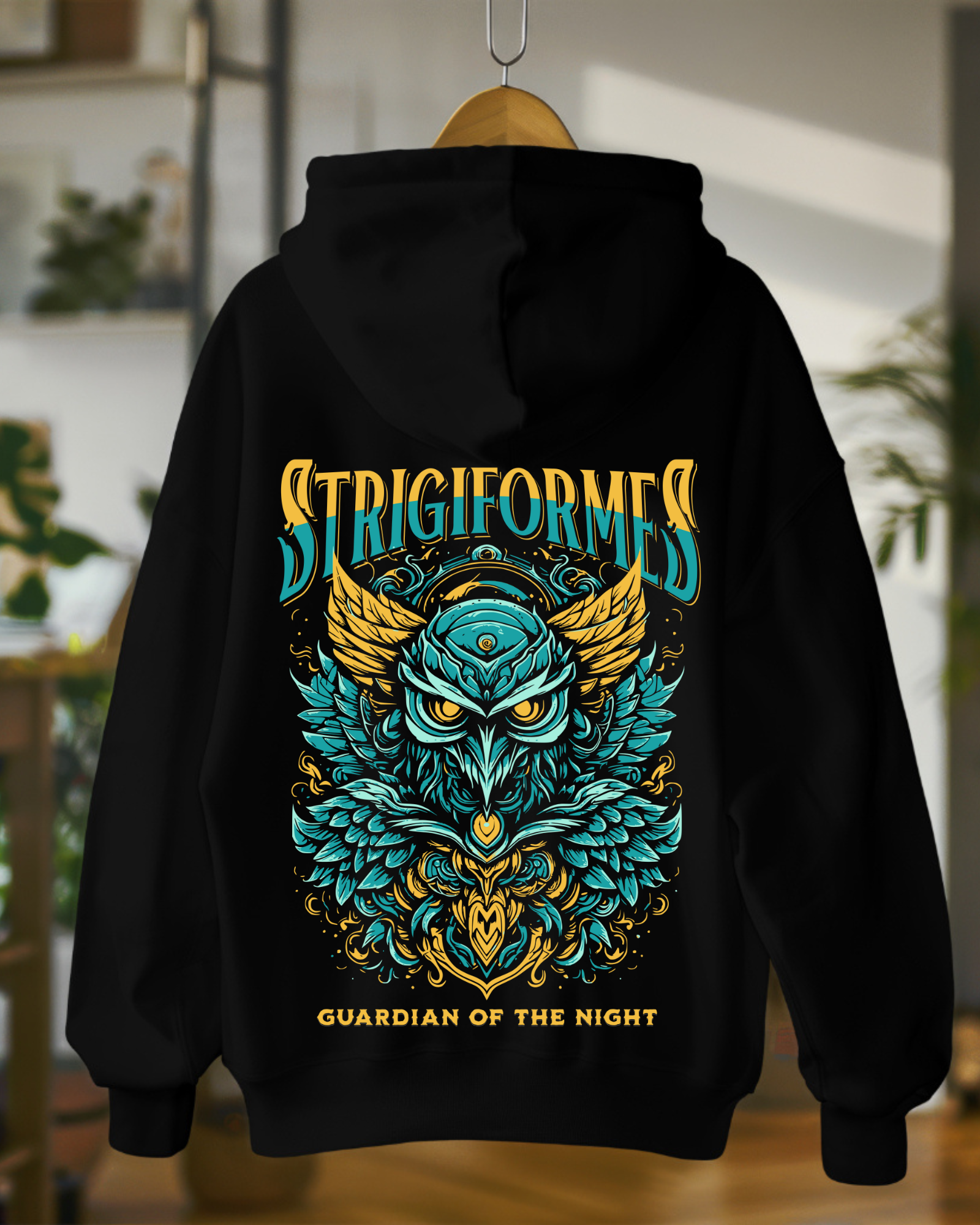 Oversized Premium Owl Graphic - Hoodie ( Black )