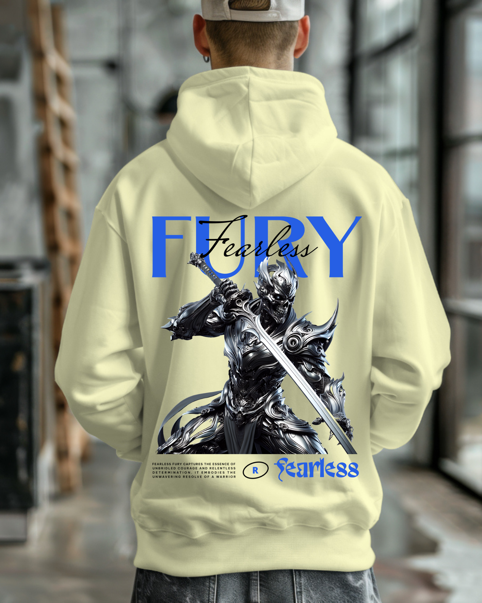 Oversized Premium Fearless Fury - Hoodie ( Beige )