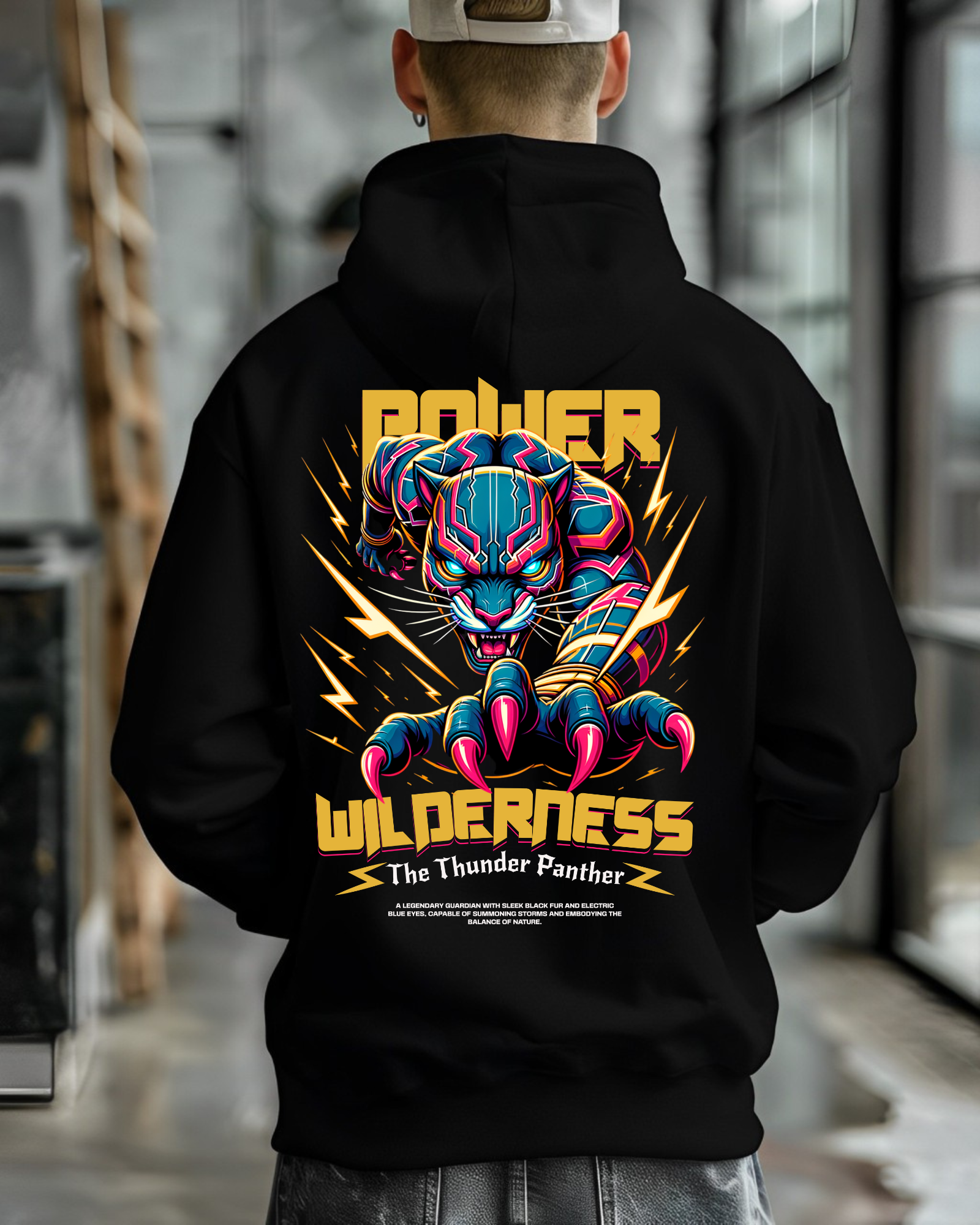 Oversized Premium Thunder Panther - Hoodie ( Black )