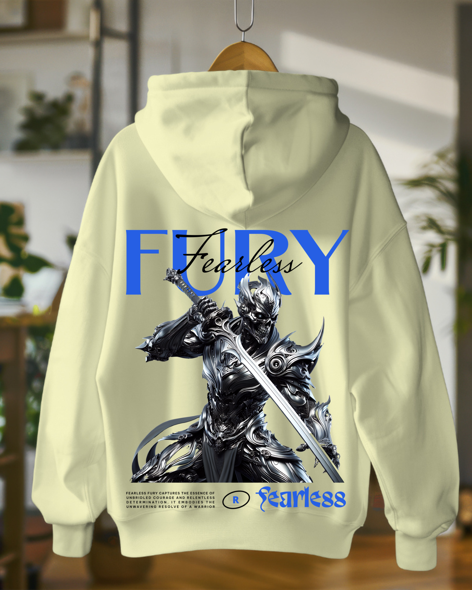 Oversized Premium Fearless Fury - Hoodie ( Beige )