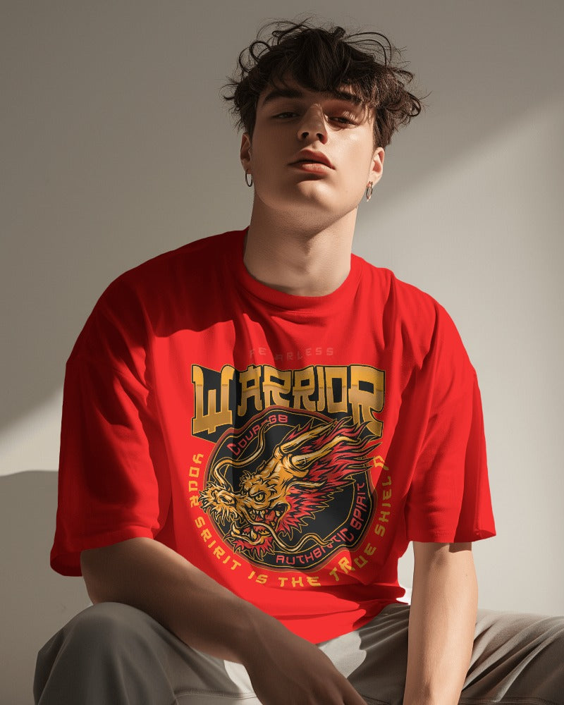 Mens Oversized Premium Warrior Dragon Design T-Shirt