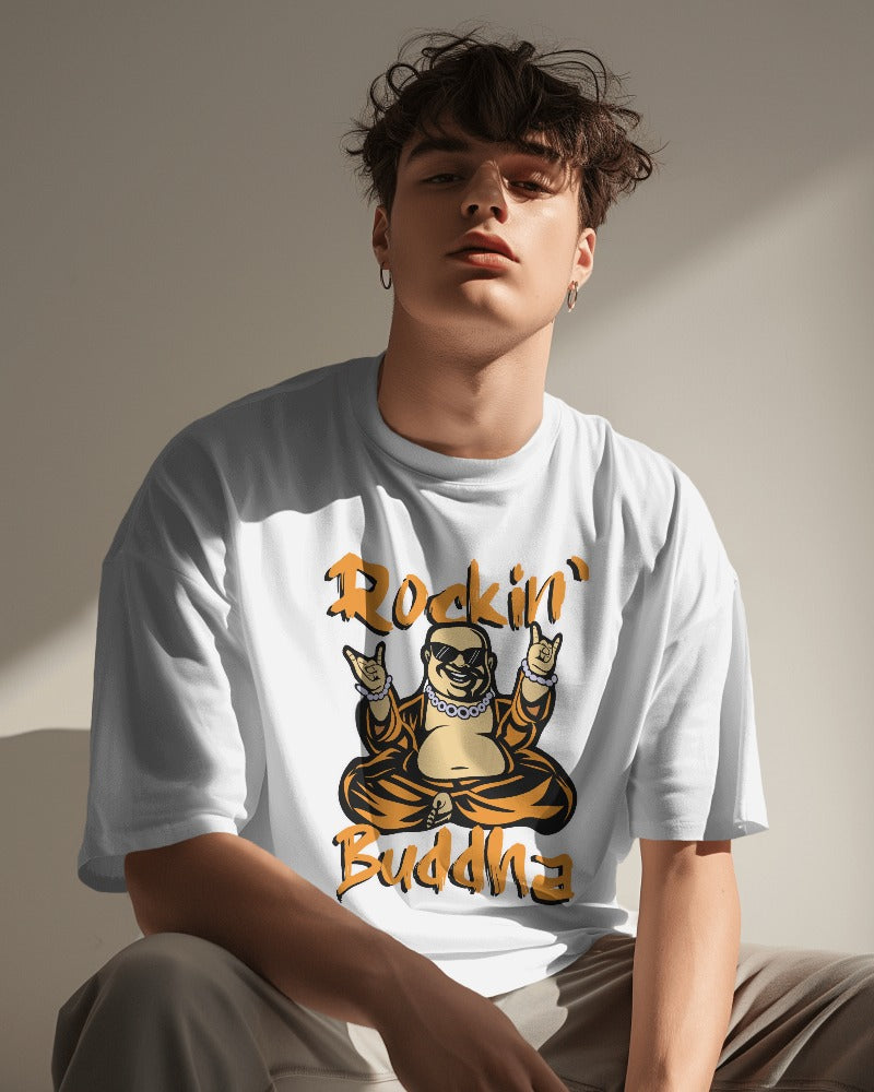 Mens Oversized Premium Rockin Buddha T-Shirt